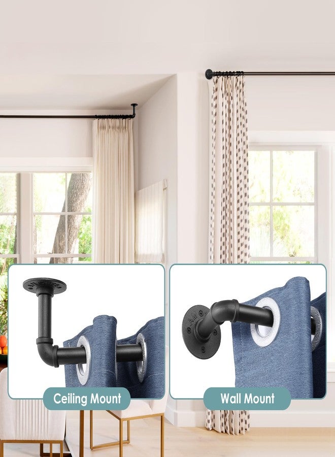 YAJUXIU قضبان ستائر YAJUXIU للنوافذ، مقاس 72-144 بوصة - تصميم صناعي 1 بوصة - تصميم أسود ملتف - فاصل داخلي/خارجي للغرف - قابلة للتعديل من 30 إلى 144 بوصة - Image 3