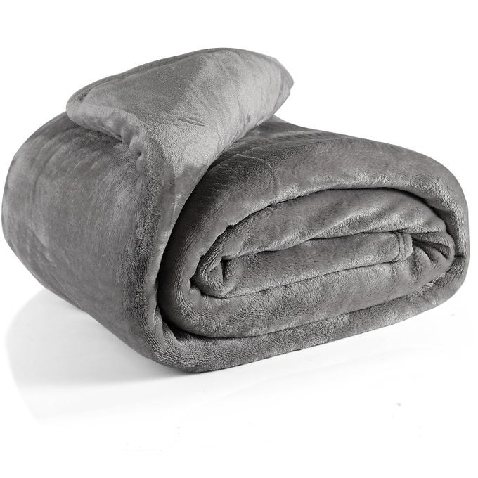 FLEECE BLANKET SOFA THROW COZY BLANKET SOFT FLUFFY THROWS FOR SOFA LARGE BED AND COUCH DOUBLE GREY 150X200CM