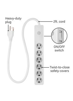 GE Ge 6Outlet Surge Protector 4 Pack 2 Ft Extension Cord Power Strip 450 Joules Heavy Duty Plug Twisttoclose Safety Covers Ul Listed White 54627  - Image 4