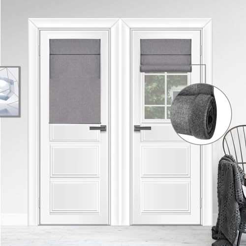 WDFour Cordless Blackout Door Curtains, Triple Layers 100% Light Blocking & UV Protect, Noiseless Adjustable Roller Shade, No Drill Window Blinds for Office, Ward, Home（18Wx42L,Dark Gray,1 Piece - Image 1