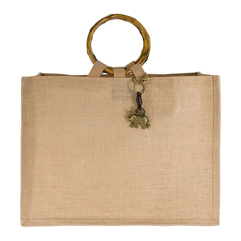 Hibala Woven Large Beach Bag Straw Beach Tote Handmade Weaving Shoulder Tassel Bag Handbag (Bamboo Handle-Elephant) - Image 4