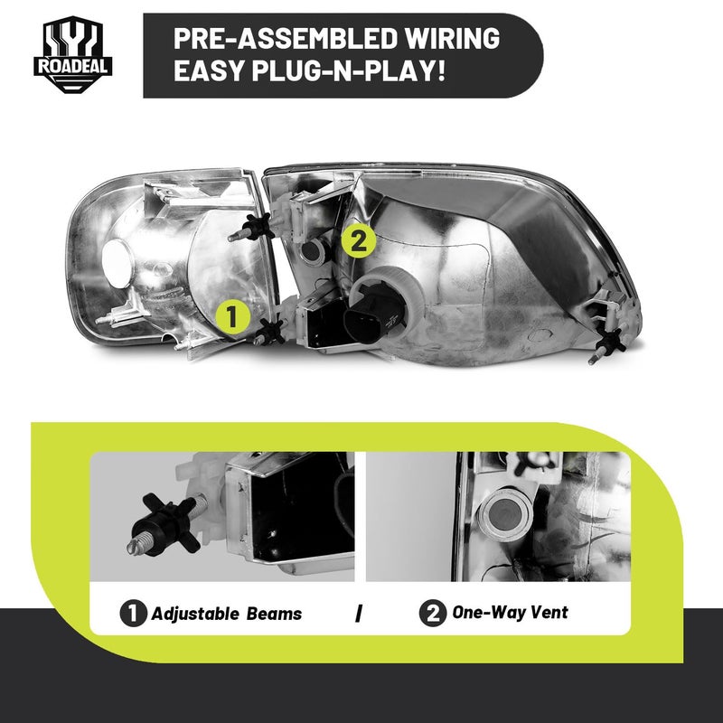ROADEAL Headlights W/Bulbs for 1997-2003 Ford F150/1997-2002 Ford Expedition/1998-1999 F250 Selected with Signal Marker Light Driver & Passenger Side - Image 4