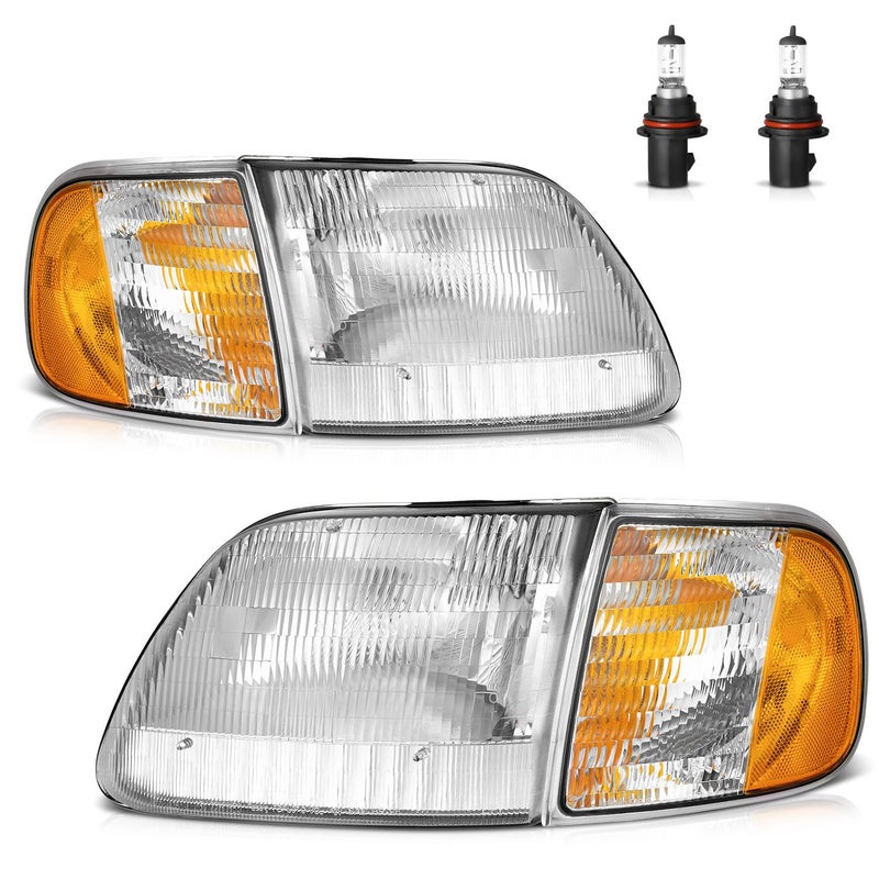 ROADEAL Headlights W/Bulbs for 1997-2003 Ford F150/1997-2002 Ford Expedition/1998-1999 F250 Selected with Signal Marker Light Driver & Passenger Side - Image 1