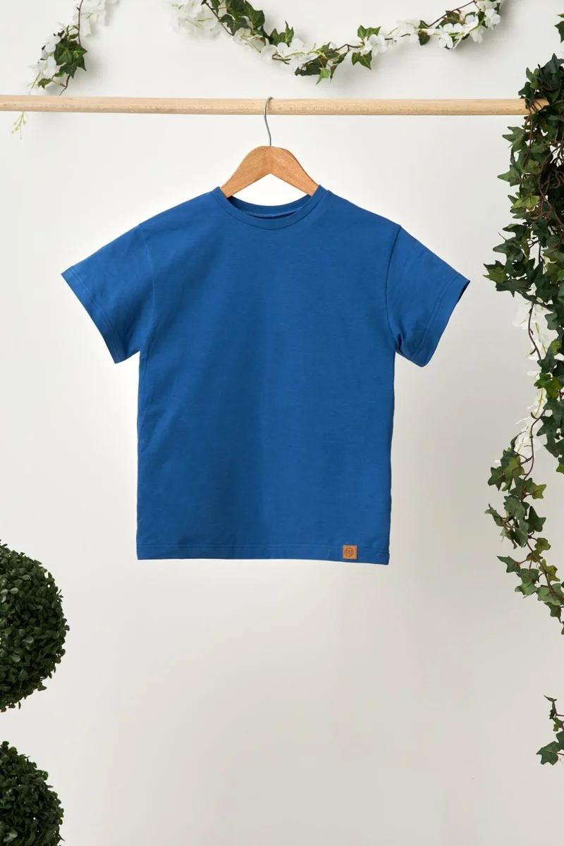 Babygiz Smoked Patterned-Blue Boy's Cotton Combed Oversize Blue T-Shirt Smoked Bandana 2-Piece Set