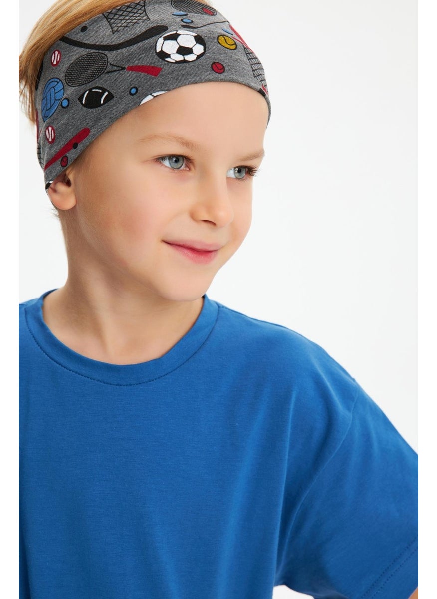 Babygiz Smoked Patterned-Blue Boy's Cotton Combed Oversize Blue T-Shirt Smoked Bandana 2-Piece Set  - Image 4
