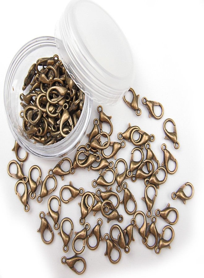 All In One 12x6mm 30g/100pcs Antique Bronze Plated Lobster Claw Clasps with 15 Gram Storage Box (Antique Bronze) - Image 1