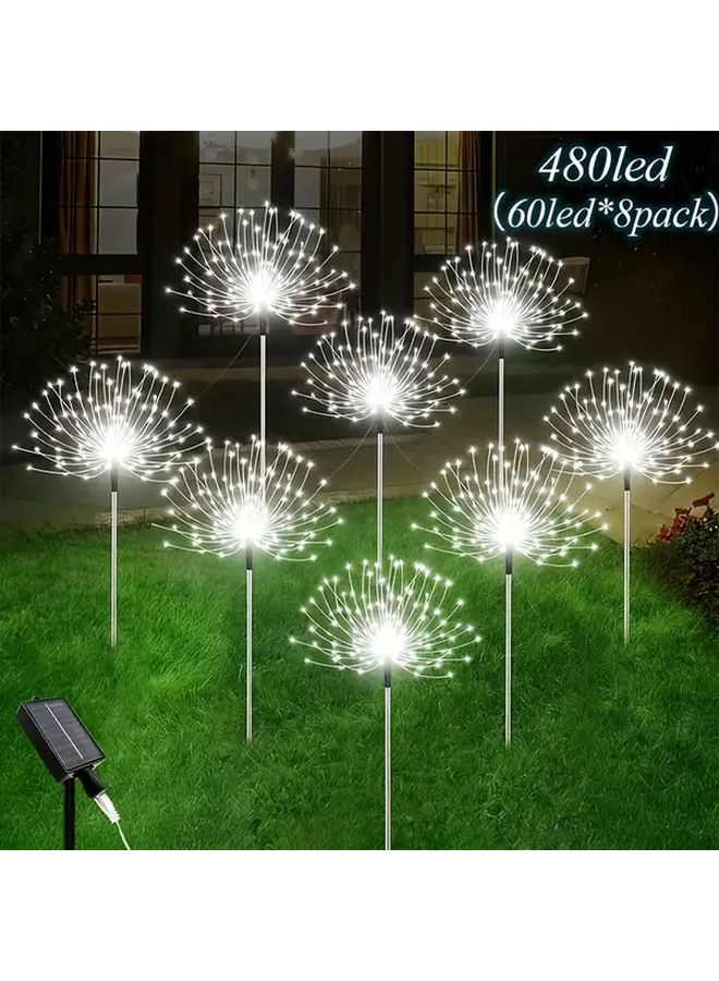 أضواء حديقة شمسية بيضاء 480 ليد 8 قطع مع 8 أوضاع واستشعار ذكي لديكورات الخارجية - Image 1