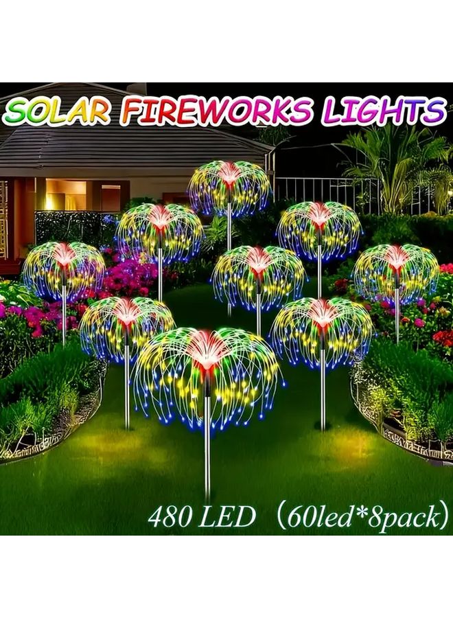 أضواء حديقة شمسية بيضاء 480 ليد 8 قطع مع 8 أوضاع واستشعار ذكي لديكورات الخارجية - Image 2