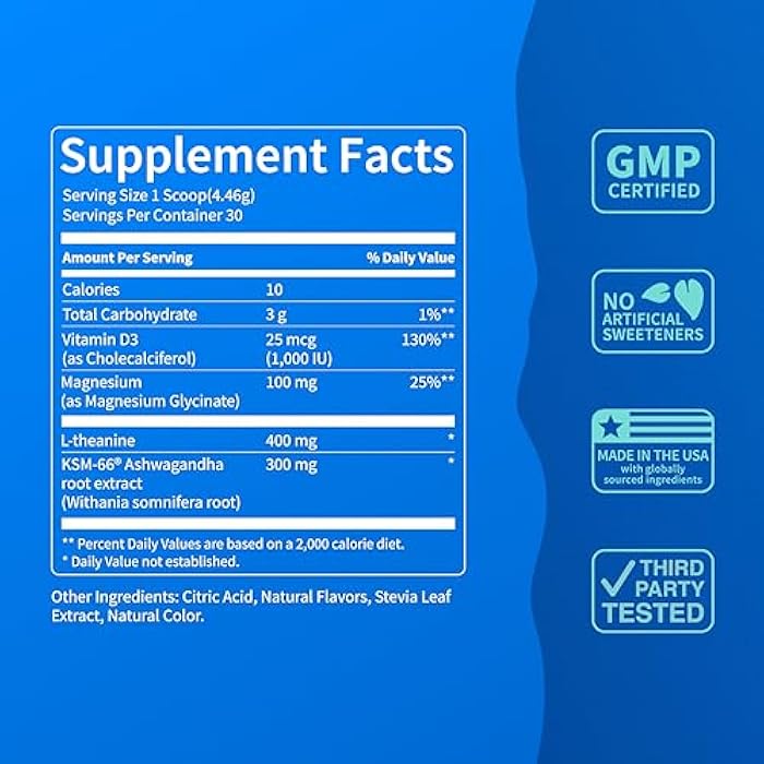 Nello Supercalm Powdered Drink Mix, Yuzu Guava, L Theanine, Ksm-66 Ashwagandha, Magnesium Glycinate, Vitamin D 3, Supplements for Relaxation & Focus, No Sugar, Non GMO, On The Go, 30 Srvgs - Image 4