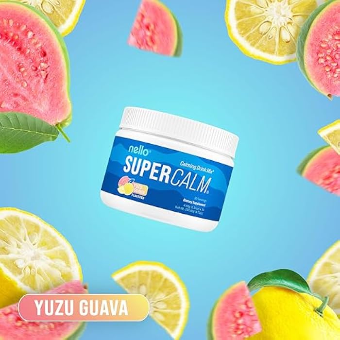 Nello Supercalm Powdered Drink Mix, Yuzu Guava, L Theanine, Ksm-66 Ashwagandha, Magnesium Glycinate, Vitamin D 3, Supplements for Relaxation & Focus, No Sugar, Non GMO, On The Go, 30 Srvgs - Image 2