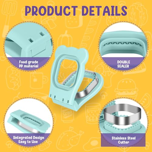 TACGEA Uncrustable Sandwich Cutter Maker – Sandwich Sealer and Cutter for Lunchbox and Breakfast, Square Shape, Light Blue - Image 3