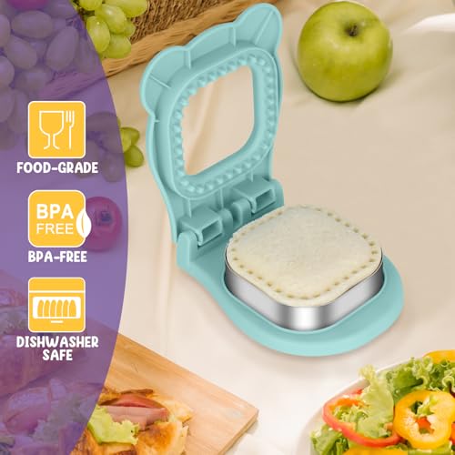 TACGEA Uncrustable Sandwich Cutter Maker – Sandwich Sealer and Cutter for Lunchbox and Breakfast, Square Shape, Light Blue - Image 2