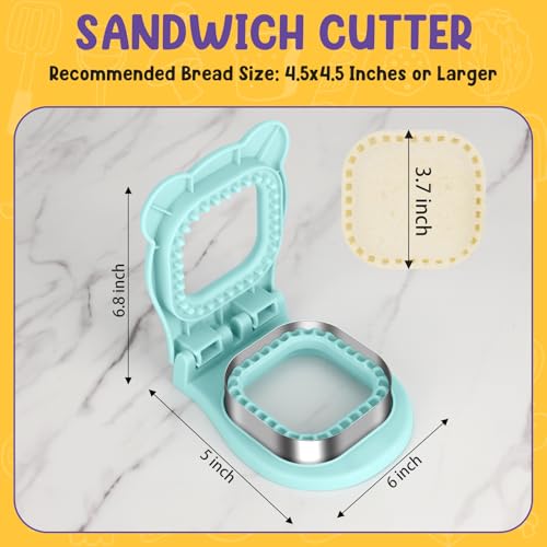 TACGEA Uncrustable Sandwich Cutter Maker – Sandwich Sealer and Cutter for Lunchbox and Breakfast, Square Shape, Light Blue - Image 5