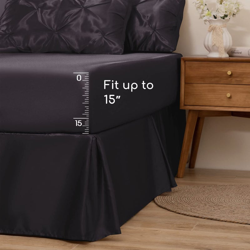 MR&HM Satin Comforter Full 7 Pieces - Luxurious Pinch Pleat Bedding Set with Comforter, Flat Sheet, Fitted Sheet, Pillowcases & Shams, Super Silky Soft Bed Set for All Season (Full, Black) - Image 5