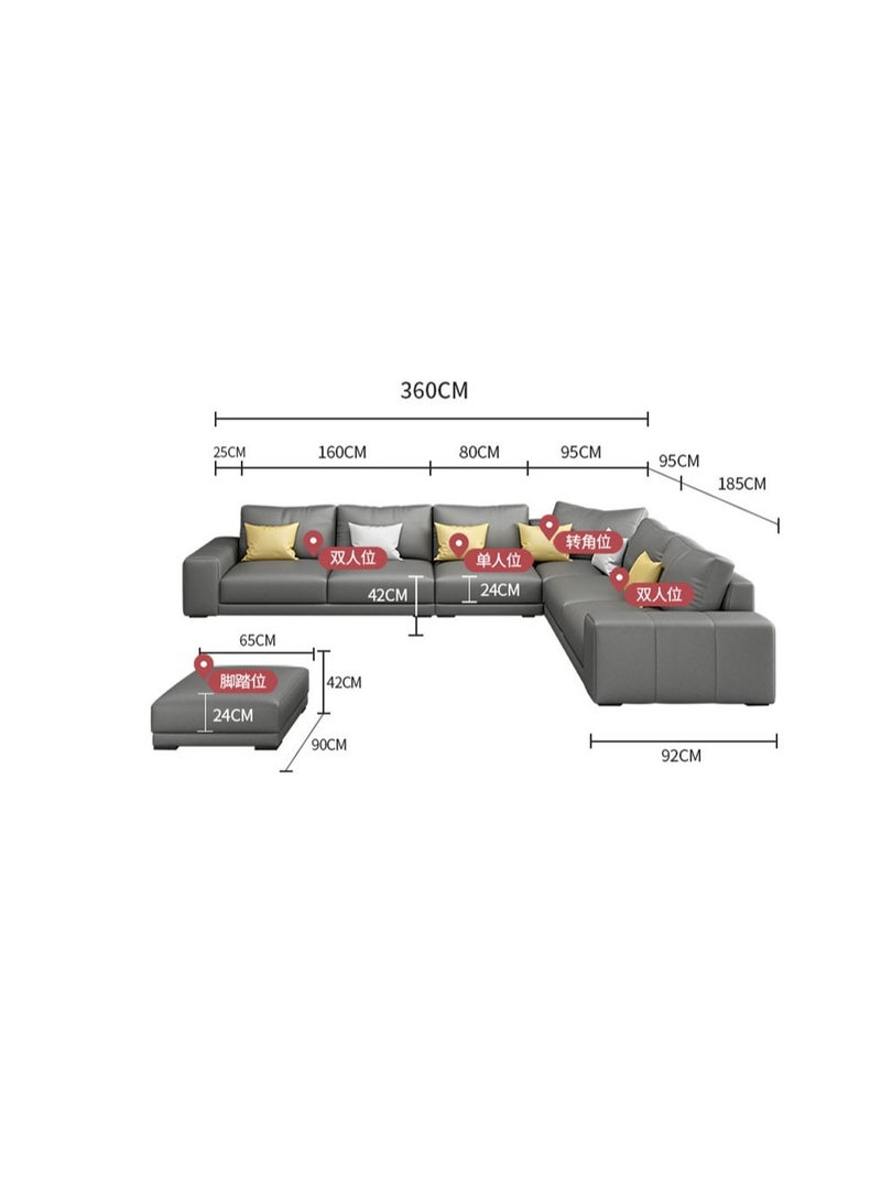 Ripple FURNITURE Nordic Style Luxury Furniture Corner L Shaped Sofa Set Grey 6 Seaters 360X80X42 Grey 360X92X42  - Image 2