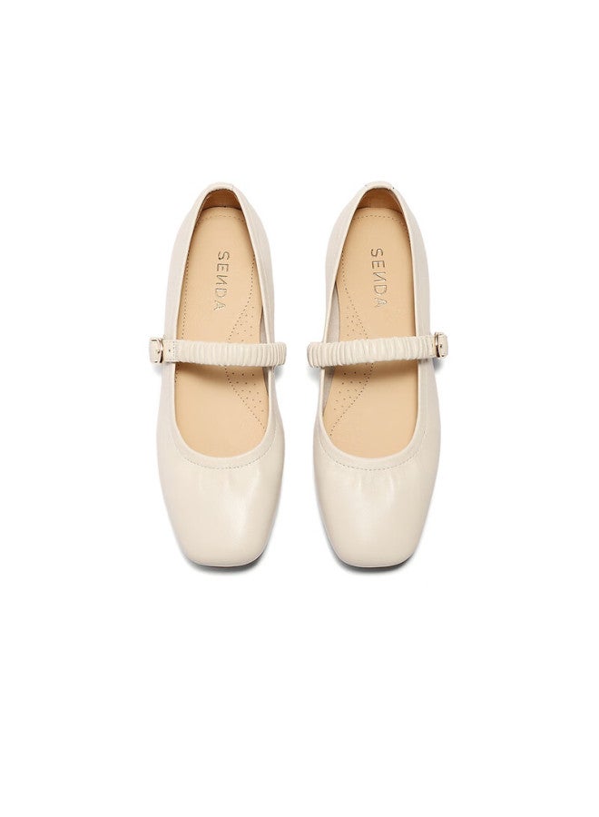 Senda a Mary Jane Shoes Women  Autumn New Lambskin Flat Shoes Xpa01cq5 Off-white Size 39 - Image 2