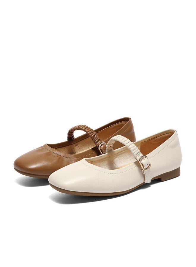 Senda a Mary Jane Shoes Women  Autumn New Lambskin Flat Shoes Xpa01cq5 Off-white Size 39 - Image 4