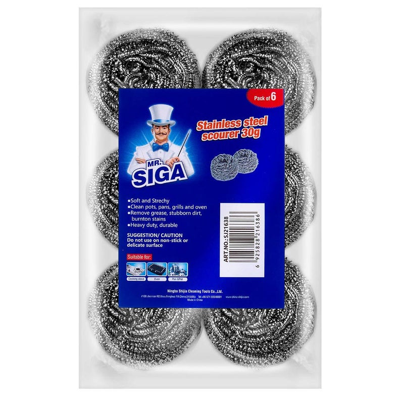 Mr Siga MR.SIGA Stainless Steel Scourer, Pack of 6, 30g - Image 1