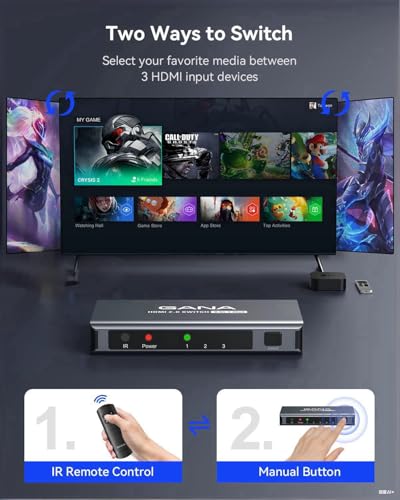 GANA HDMI Switch 5 in 1 Out 4K@60Hz, GANA HDMI Splitter Switcher with Remote, Aluminum HDMI 2.0 Switch Box Hub for 3D, HDCP2.2, HDR, Compatible with Xbox, PS5/4/3,Fire Stick,Roku,Blu-Ray Player, Black - Image 4