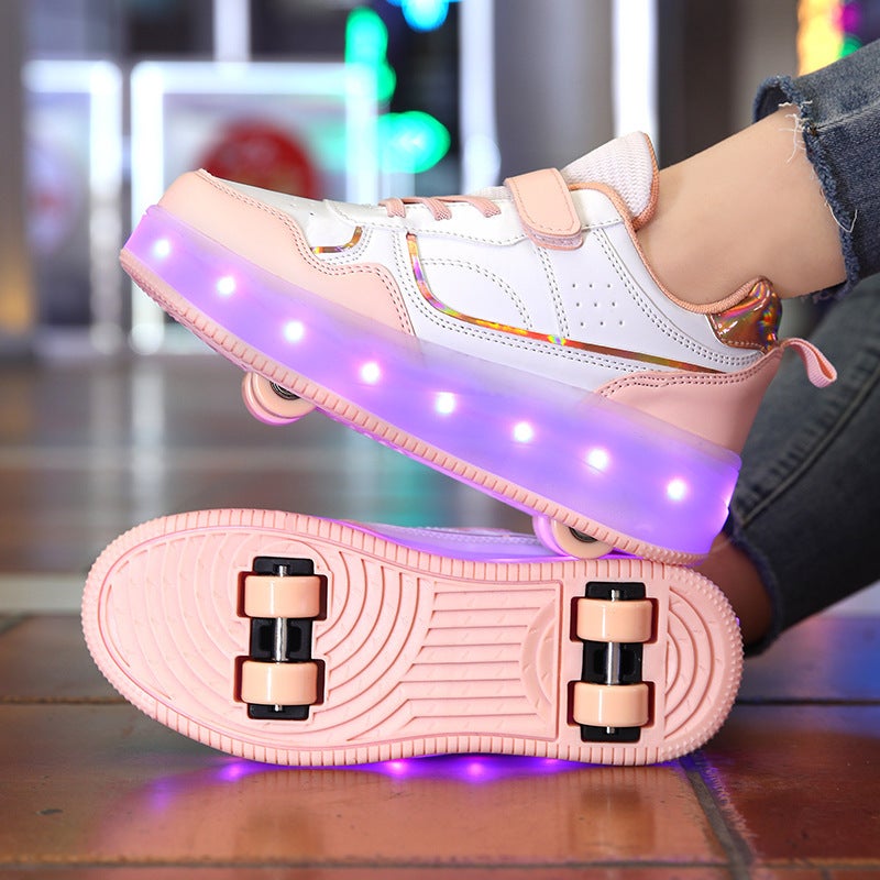 Generation Four-Wheel Heloo Shoes Girls Sports Pulley Shoes Spring Burst Wheel Children'S Skating - Image 5
