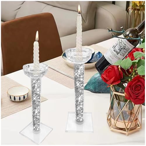 Wocred Candle Holders Set of 2.Stunning Shabbat Candle Holders.8.6" Tall Crystal Candlestick Holders for Dinning Room,Mantelpiece. - Image 4