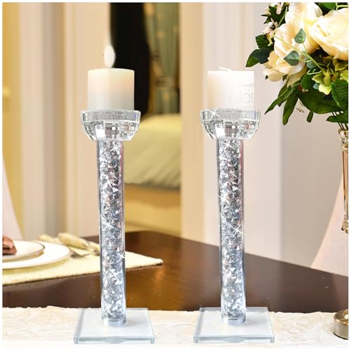 Wocred Candle Holders Set of 2.Stunning Shabbat Candle Holders.8.6" Tall Crystal Candlestick Holders for Dinning Room,Mantelpiece. - Image 2