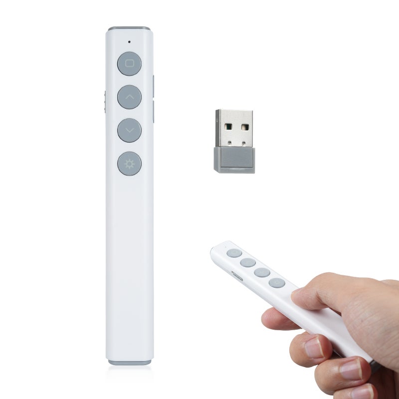 Wireless Presentation Remote: 2.4G RF Technology 100M Control, Plug Play No Software Required, Compact White Portable Device - Easy Page Turning, Wide Compatibility for Business Meetings, Conferences, - Image 1