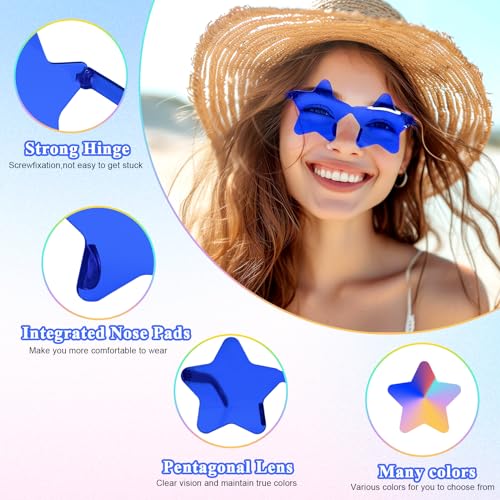 NACHLYNN 12 Pcs Rimless Star Shaped Sunglasses Dark Blue Transparent Sunglasses Pentagram Glasses for Party Favor Cosplay - Image 2