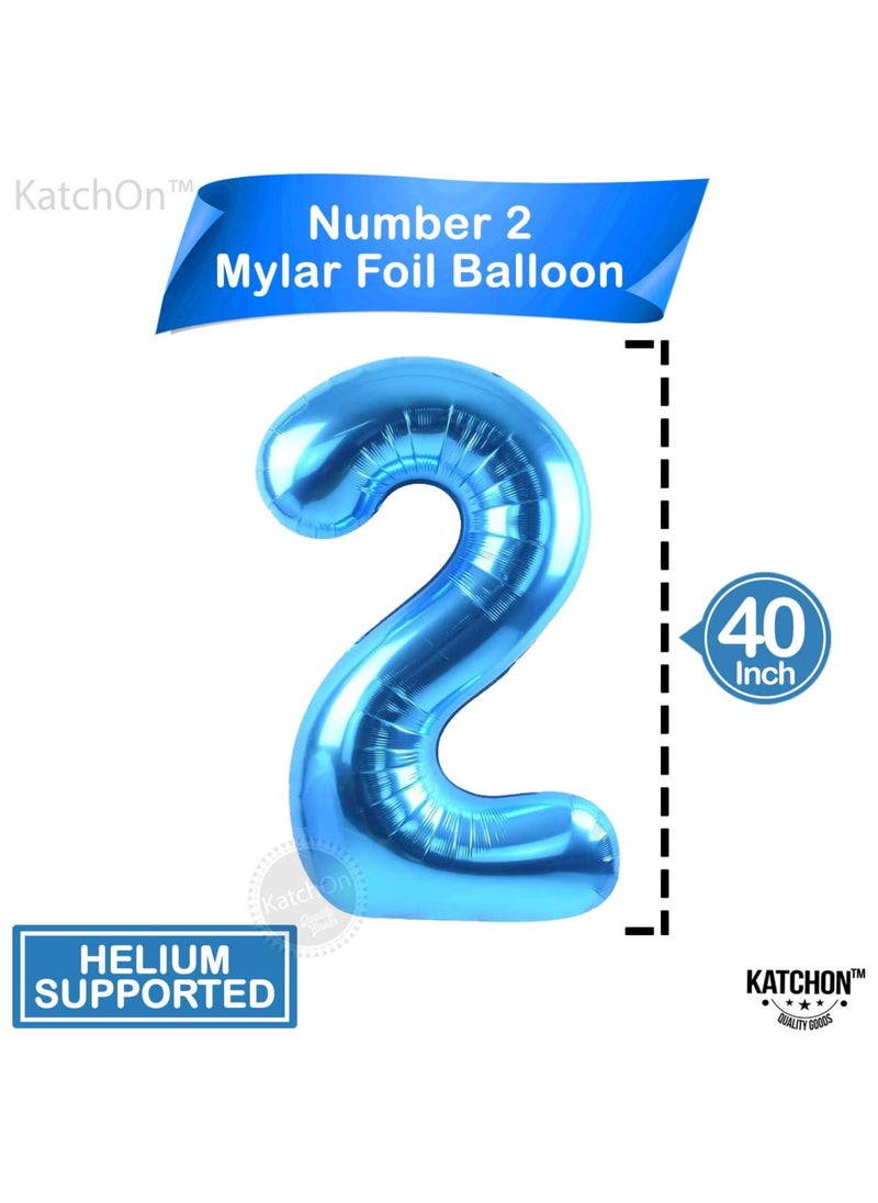 KATCHON Blue Number 2 Balloon for 2nd Birthday or Anniversary Decoration 40 Inch  - Image 2