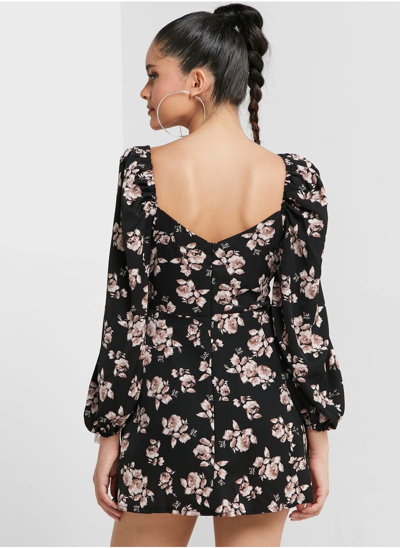 Missguided Petite Balloon Sleeve Floral Mini Dress  - Image 2