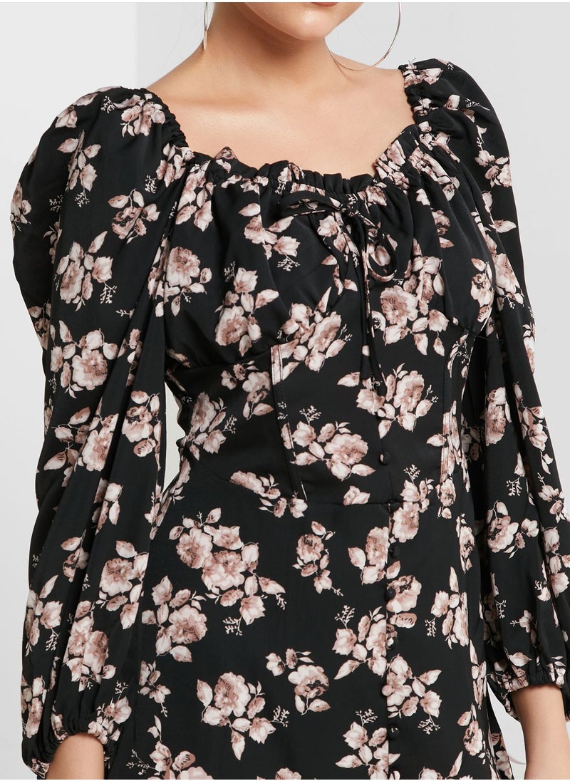 Missguided Petite Balloon Sleeve Floral Mini Dress  - Image 3