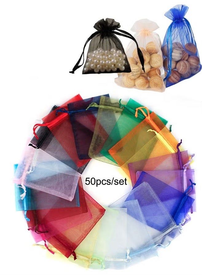 ميني خيوط السحب أكياس أورغانزا، حفل الزفاف تفضل حقيبة هدية، الشوكولاته الشبكة الحلوى هدية المجوهرات أورغانزا حقيبة، كيس أكياس أورغانزا الصغيرة (خلط اللون 2.7x3.5 بوصة) - Image 1