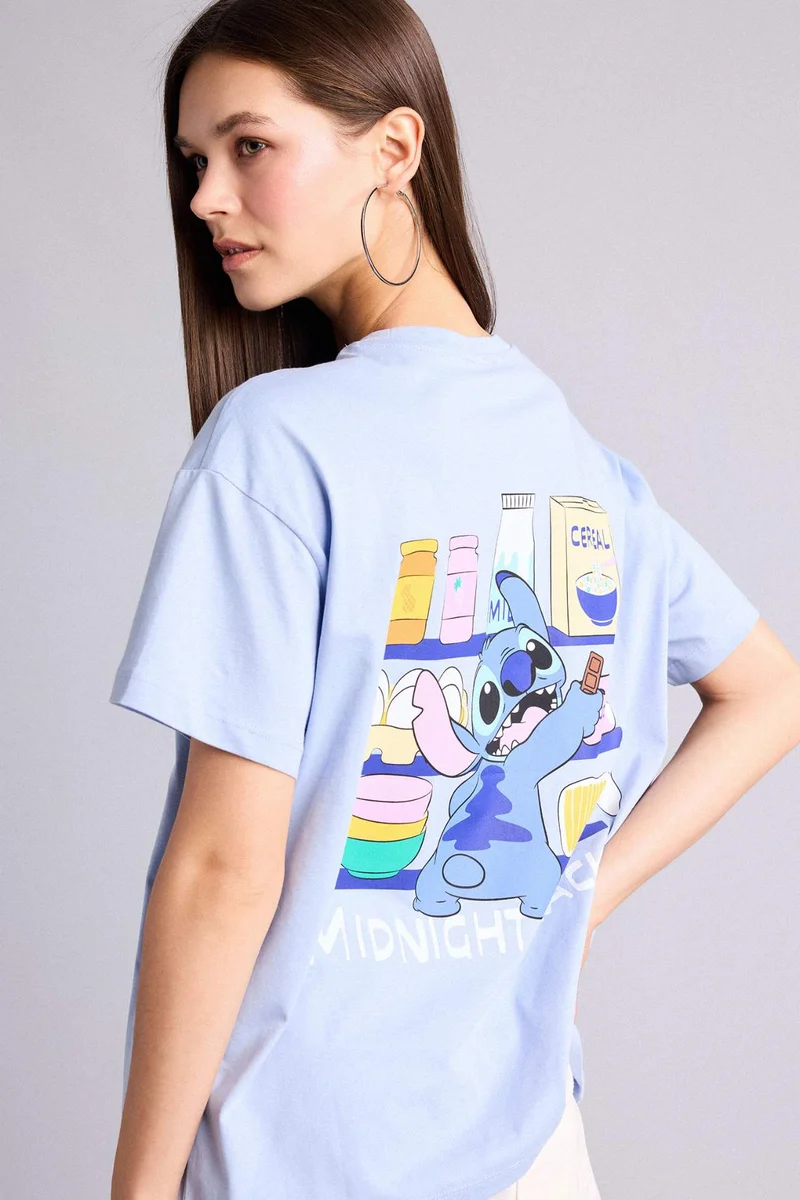 ديفاكتو Lilo &amp; Stitch Licensed Oversize Fit Crew Neck Printed Short Sleeve T-Shirt