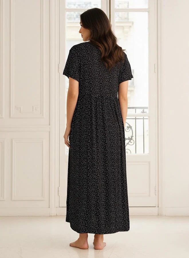 Splash FAV Maxi Maternity Night Dress Short Sleeves with Polka Dot Print
