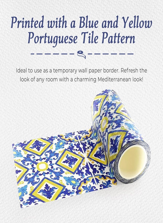 Serenity Fair Washi Tape – Mediterranean Tile Pattern, Extra Wide 4 Inch Scrapbook Supplies for Scrapbooking, Journaling, Stickers, Craft Paper, and DIY Scrapbook Tape Roll (Portuguese Yellow Blue) - Image 2