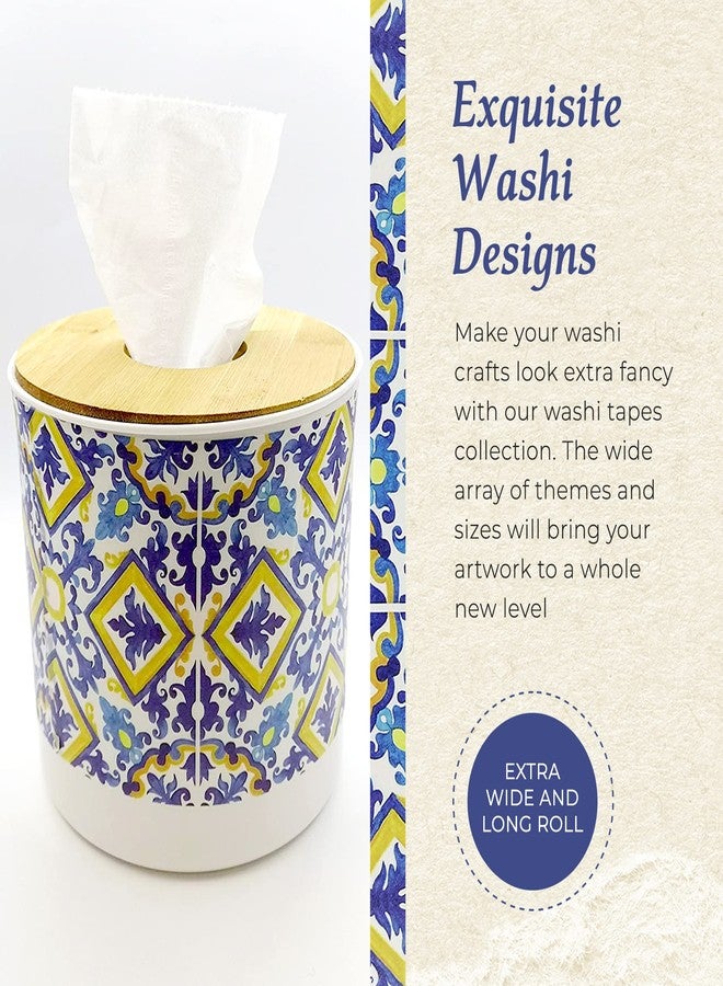 Serenity Fair Washi Tape – Mediterranean Tile Pattern, Extra Wide 4 Inch Scrapbook Supplies for Scrapbooking, Journaling, Stickers, Craft Paper, and DIY Scrapbook Tape Roll (Portuguese Yellow Blue) - Image 4