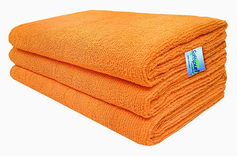 SOFTSPUN Microfiber Cleaning Cloths 50X50 cms 3 pcs Towel Set 340 GSM Orange! Highly Absorbent Lint and Streak Free Multi-Purpose Wash Cloth for Kitchen Car Window Stainless Steel Silverware. - Image 1