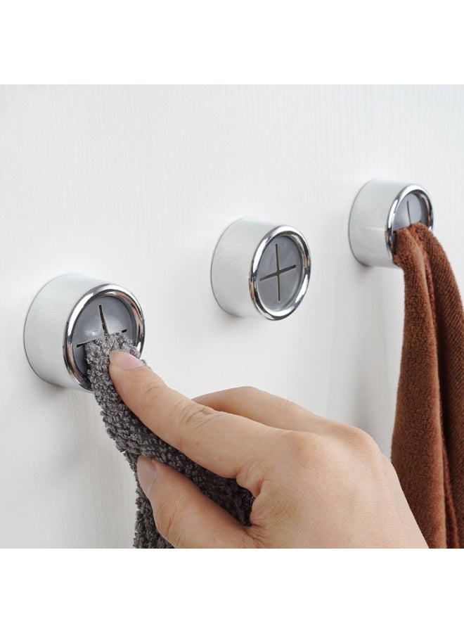 3 PCS Innovative Adhesive Towel Hooks, No Drill Wall Mount Strong Stick-on Hooks for Kitchen Bathroom Dorm Room Organization, ABS Material Silver 42 mm*22 mm - Image 1