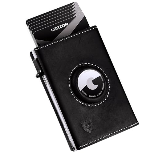 LORZOR AirTag Wallet - Full Grain Leather, Mens Minimalist Wallet with Apple Air Tag Holder, Slim Smart Pop up Card Case, ID Window, RFID Blocking, Front Pocket (AirTag Not Included) - Image 1