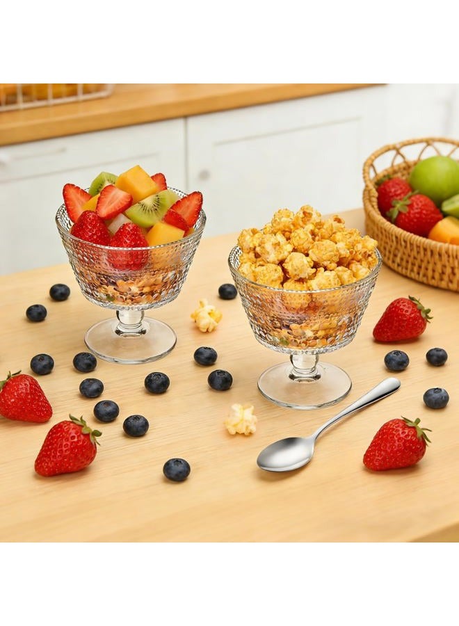 Accguan 9oz Glass Dessert Bowls, Pedestal Ice Cream Cups Set of 6, Yogurt Bowl, Clear Textured Crystal for Sundaes, Yogurt, Breakfast, Oats, Sorbet - Image 4