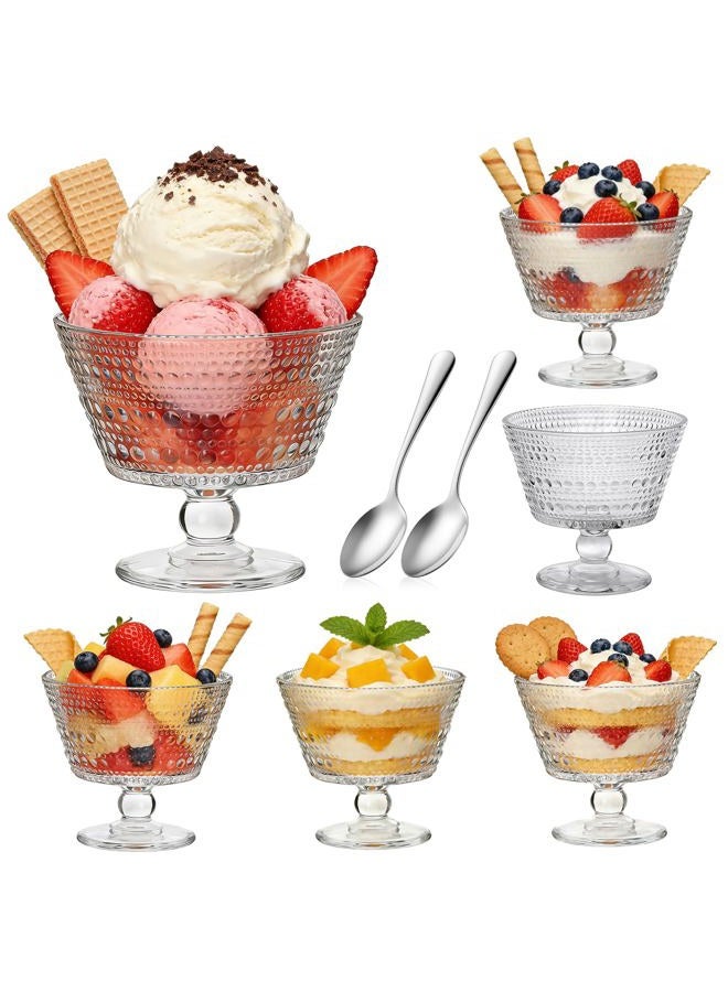 Accguan 9oz Glass Dessert Bowls, Pedestal Ice Cream Cups Set of 6, Yogurt Bowl, Clear Textured Crystal for Sundaes, Yogurt, Breakfast, Oats, Sorbet - Image 1