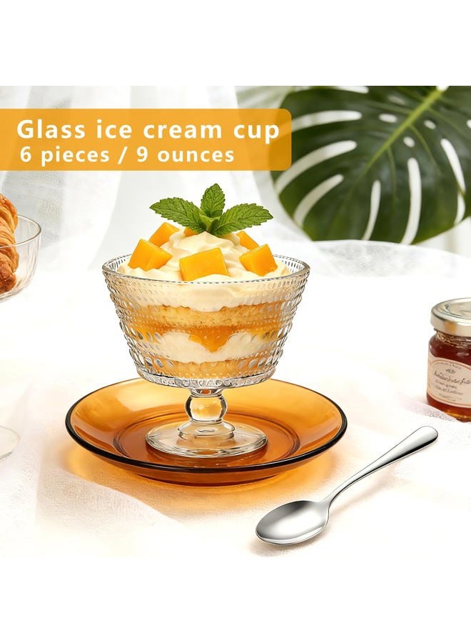 Accguan 9oz Glass Dessert Bowls, Pedestal Ice Cream Cups Set of 6, Yogurt Bowl, Clear Textured Crystal for Sundaes, Yogurt, Breakfast, Oats, Sorbet - Image 3