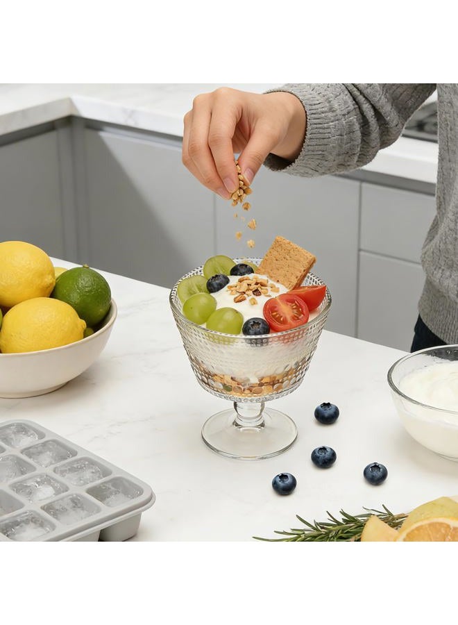 Accguan 9oz Glass Dessert Bowls, Pedestal Ice Cream Cups Set of 6, Yogurt Bowl, Clear Textured Crystal for Sundaes, Yogurt, Breakfast, Oats, Sorbet - Image 5