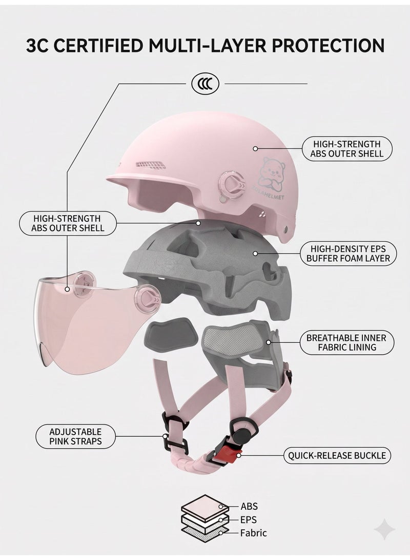 Purrhappy 3C Certified Helmet, Adult Electric Scooter Helmet with Clear Visor, Adjustable Head Circumference, Lightweight Motorcycle Bike Commuter Helmet for Men Women, Pink - Image 4