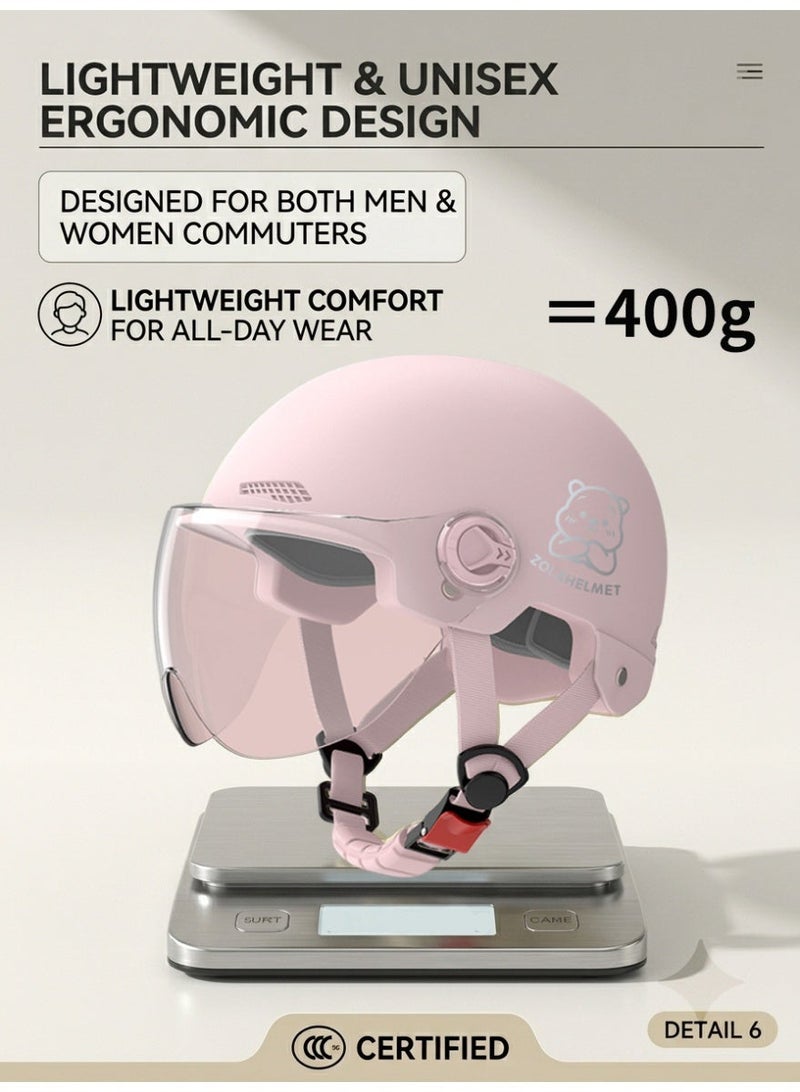 Purrhappy 3C Certified Helmet, Adult Electric Scooter Helmet with Clear Visor, Adjustable Head Circumference, Lightweight Motorcycle Bike Commuter Helmet for Men Women, Pink - Image 5