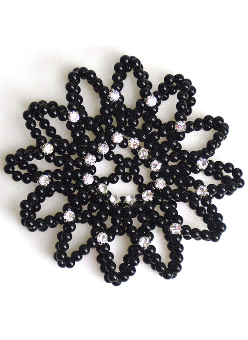 Teensery Teensery Hair Bun Cover Elastic Handmade Crochet Pearl Rhinestone Hair Snood Hair Net Hair Accessories for Women and Girls Ballet Dance Skating Black 1 Count 