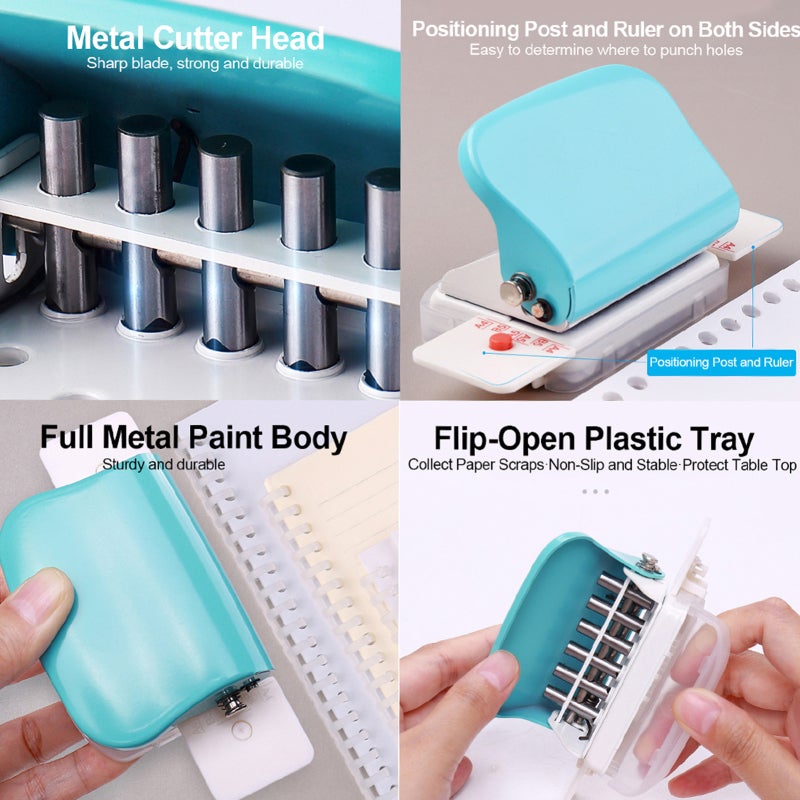 6-Hole Paper Punch Purple: Punches Up to 5 Sheet(80 Gsm) 6mm Diameter Holes - With Dual Positioning Posts and Rulers Hole Puncher for Loose-Leaf Notebooks Hand Accounts DIY Projects - Image 3