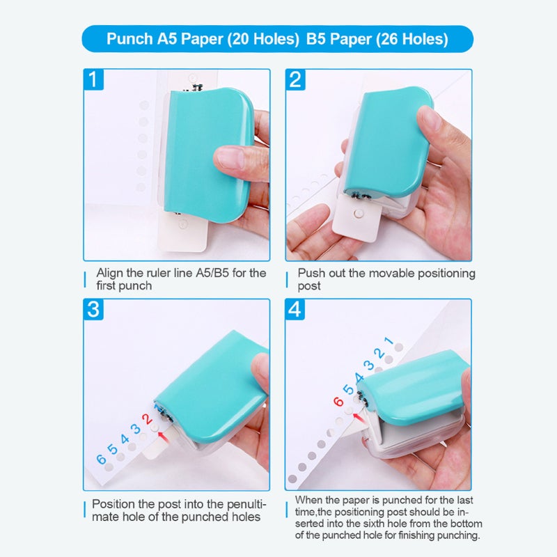 6-Hole Paper Punch Purple: Punches Up to 5 Sheet(80 Gsm) 6mm Diameter Holes - With Dual Positioning Posts and Rulers Hole Puncher for Loose-Leaf Notebooks Hand Accounts DIY Projects - Image 5
