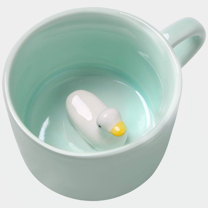 Jeuhoue Duck Ceramic Cup Hidden 3D Animal Inside Mug8 oz Lovely Mug for Christmas Birthday Valentines Day Gifts Surprise Gifts for Friends and Families Duck 8oz