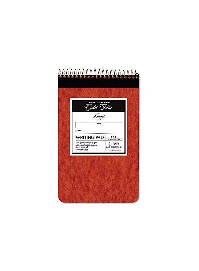 Ampad Gold Fibre Retro Writing Pad, Red Cover, White Paper, 5 x 8, Medium Rule, 80 Sheets, 1 Each (20-007) - Image 1